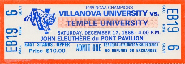 1988 Villanova Wildcats vs. Temple Ticket Stub Poster Print